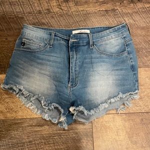 super stretchy light wash denim shorts